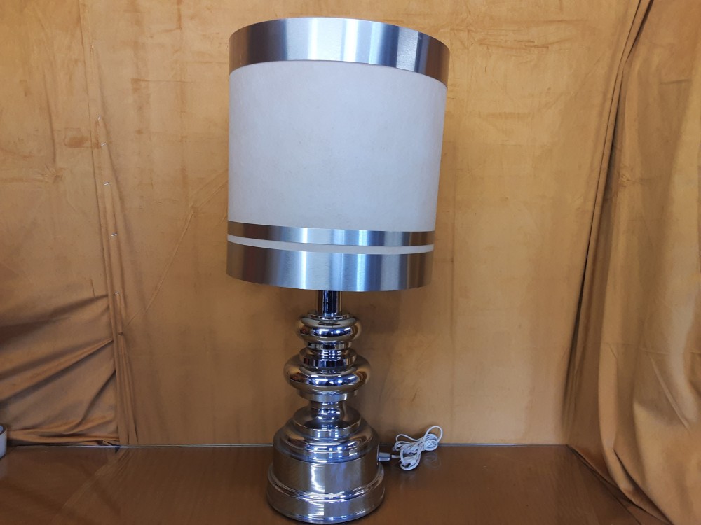 LAMPE DE SALON PIED ET ABAT JOUR METAL CHROME VINTAGE