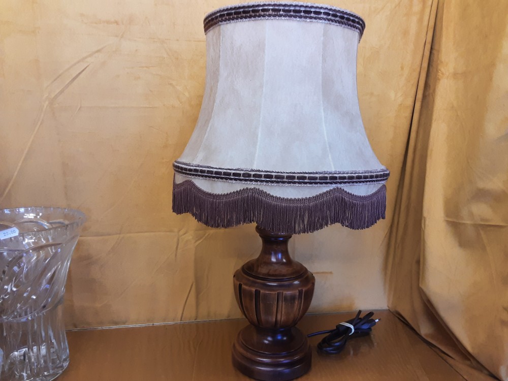 LAMPE DE SALON PIED BOIS ABAT JOUR BEIGE ET BRUN