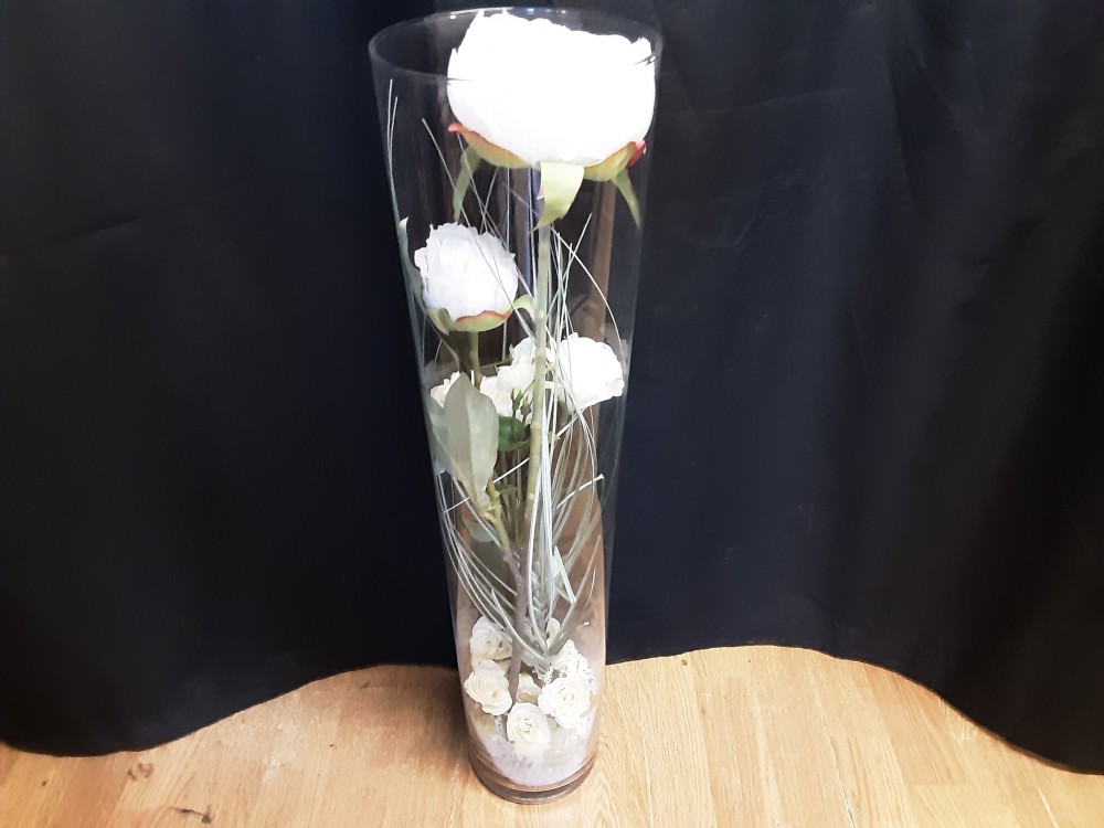 Vase Tgm En Verre Avec Fleurs Artificielles