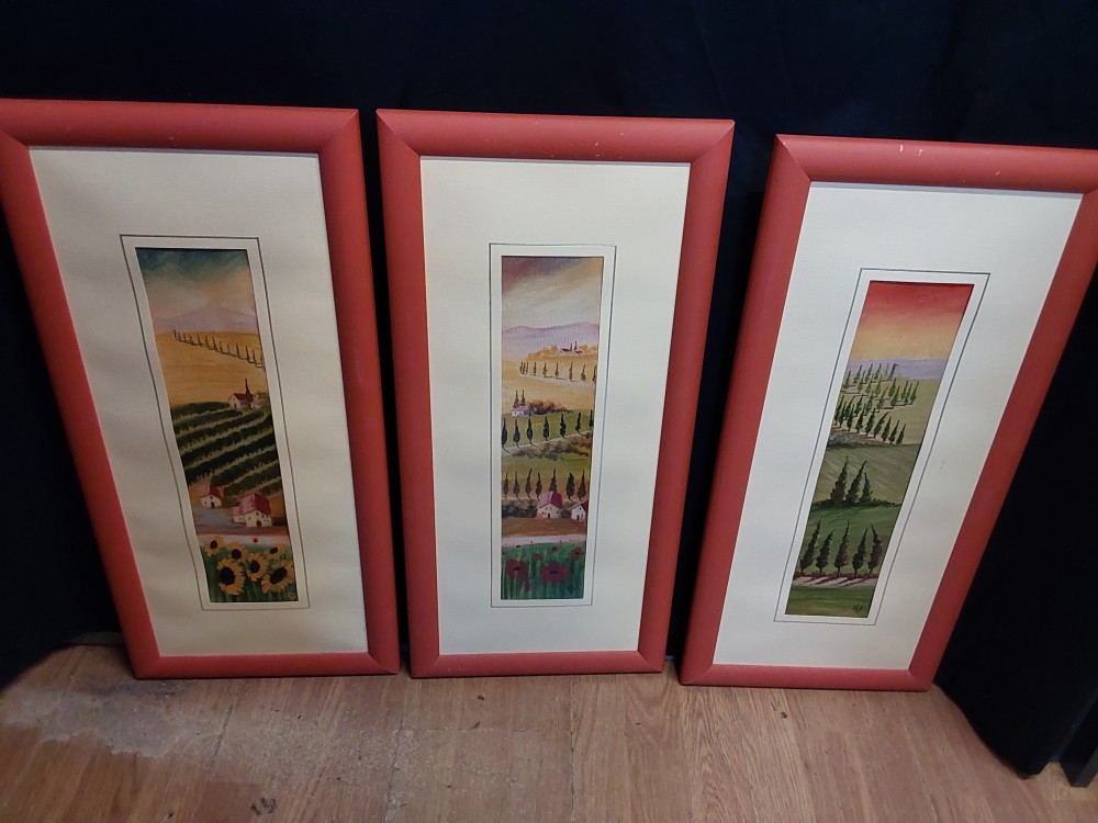 Lot De 3 Tableaux Paysage Tournesols/ Coquelicots/ Sapins