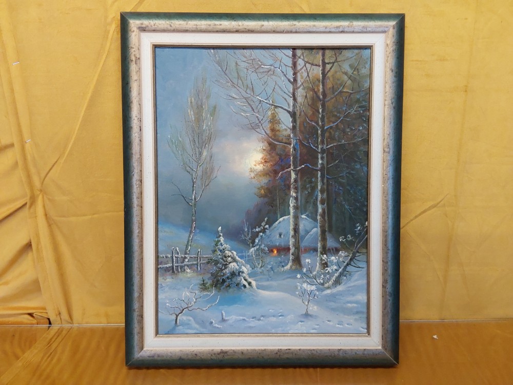 TABLEAU PAYSAGE ENNEIGÉ 38X48CM 