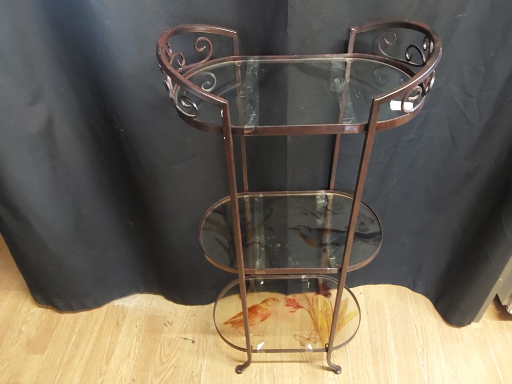 Sellette Metal 3 Étageres En Verre Dont 2 Motif Oiseaux