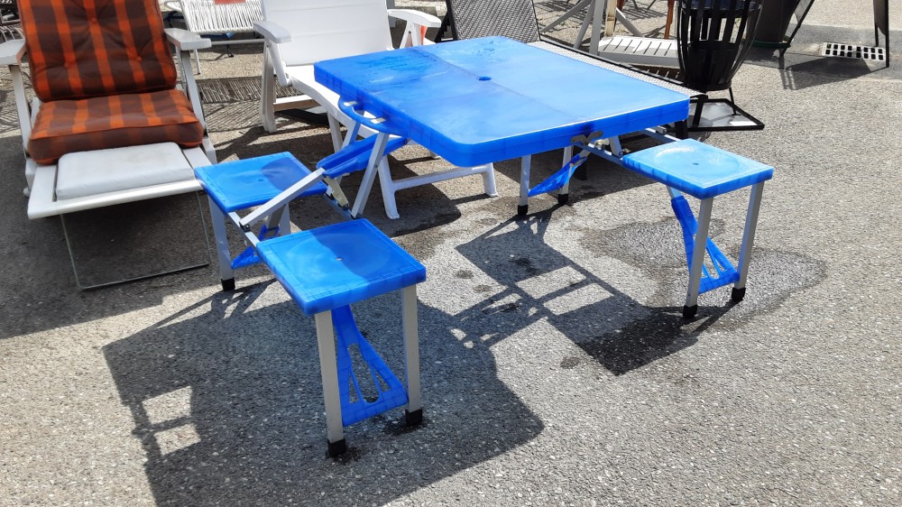 Table De Camping Pliable Pvc Bleu Et Gris Alu