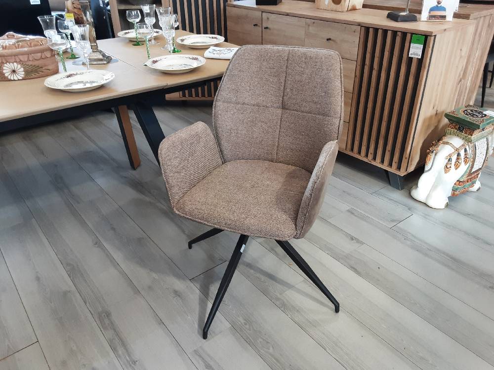 FAUTEUIL BI-MATIÈRE - LEO MARRON -  PIVOTANT 360° PIEDS MÉTAL NOIR