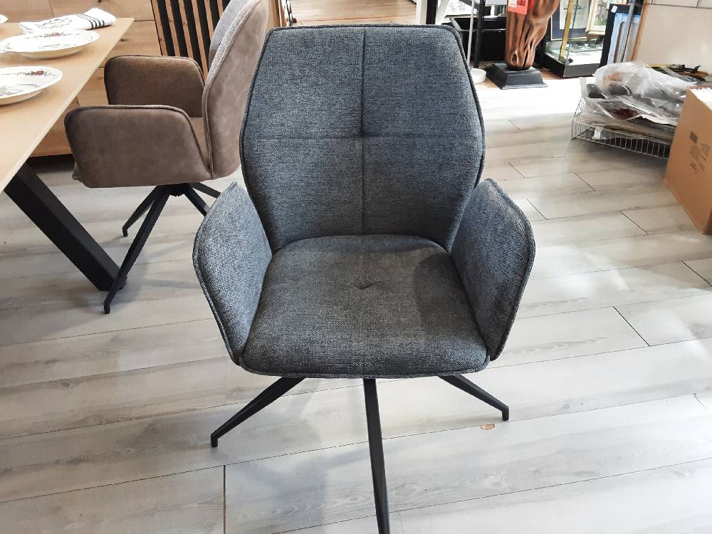 FAUTEUIL BI-MATIÈRE - LEO GRIS FONCE -  PIVOTANT 360° PIEDS MÉTAL NOIR