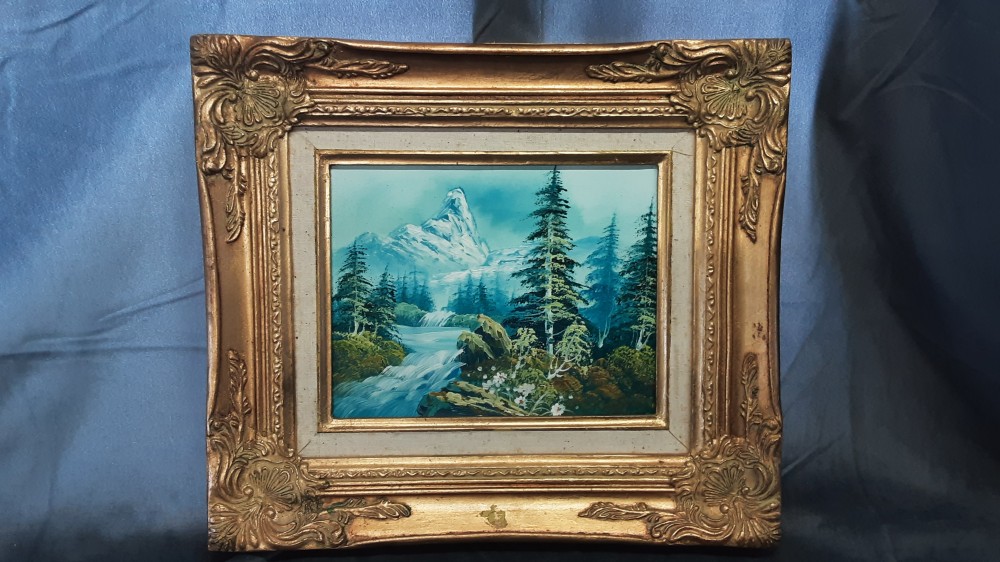 Tableau Paysage Foret Riviere Montagne Cadre Dore