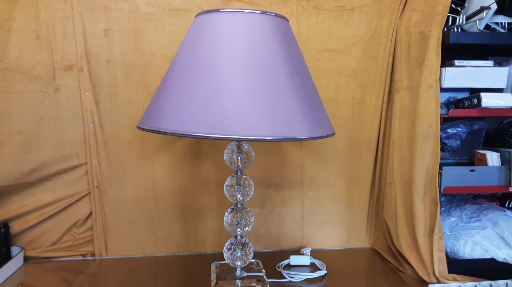 LAMPE DE SALON PIED EN VERRE ABAT JOUR VIOLET