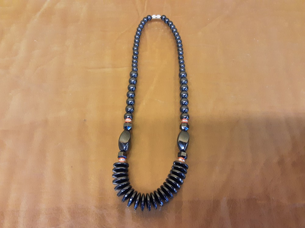 Collier Avec Boucle Et Rondelle Hematite + Strass Orange