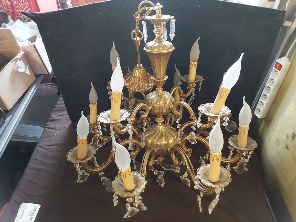 Lustre Bronze A Pampilles 12 Feux Sur 2 Niveaux