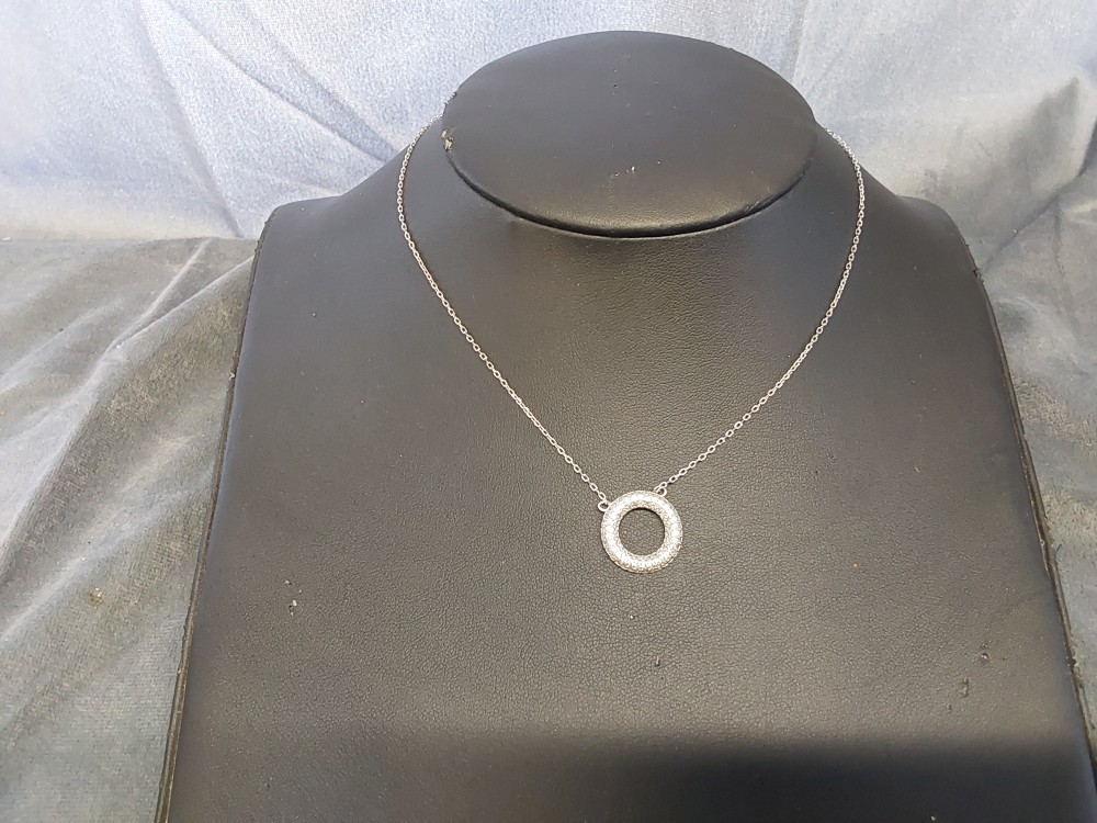 CHAINE ARGENT PENDENTIF ROND AVEC STRASS