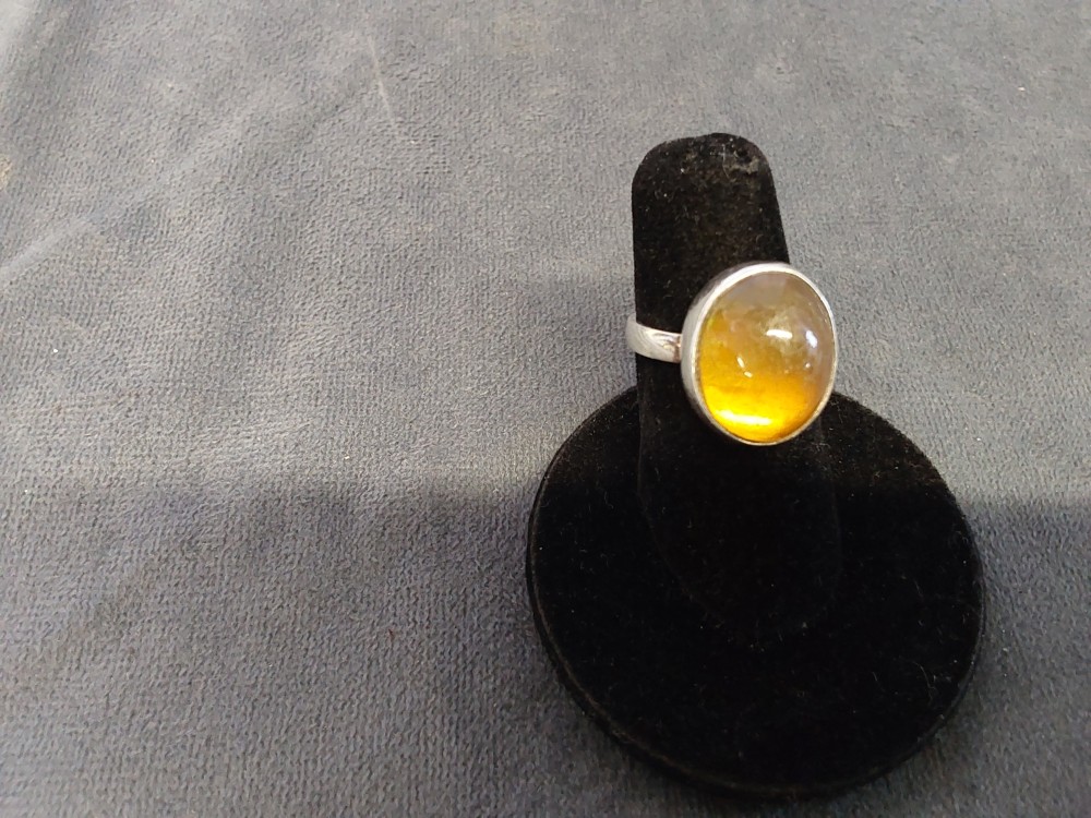 BAGUE ARGENT AVEC PIERRE BRUNE OVALE