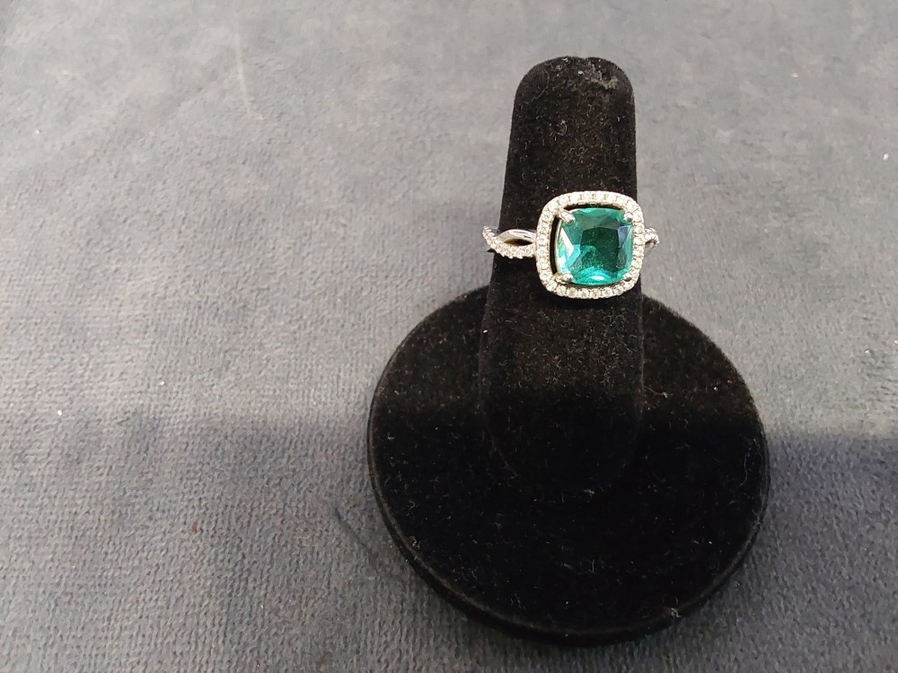 BAGUE ARGENT STRASS VERT