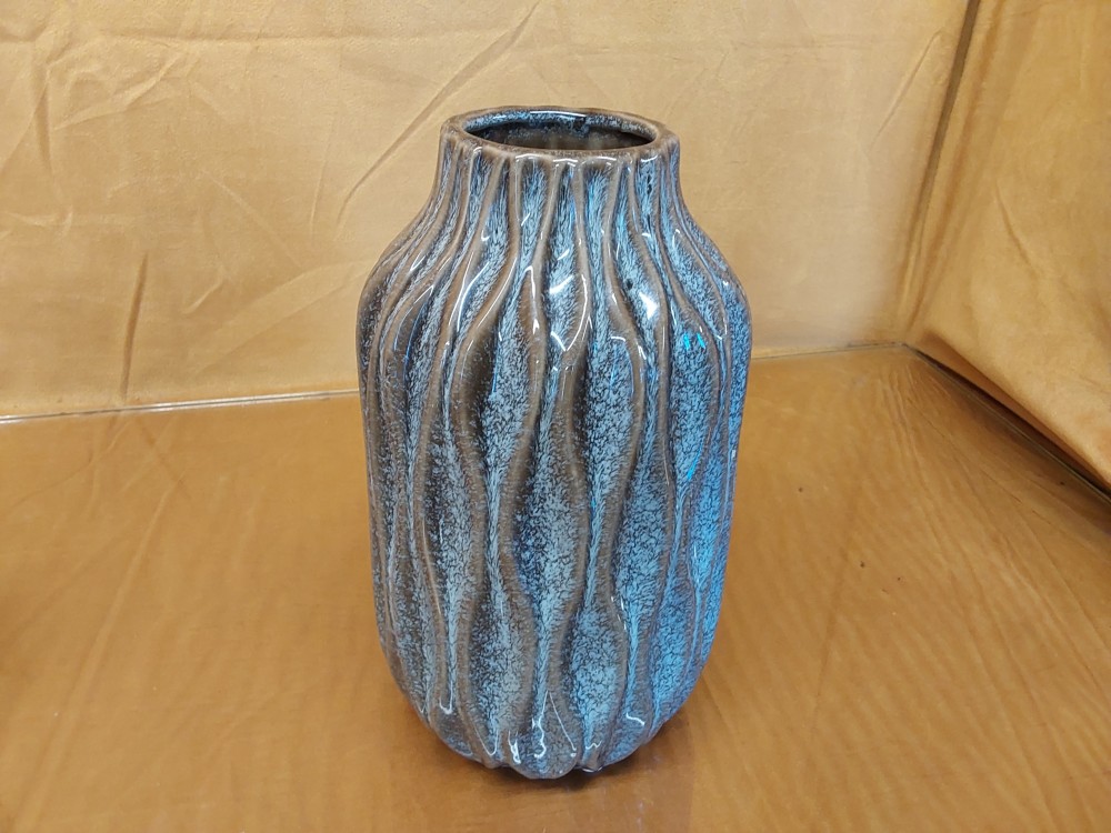 VASE CÉRAMIQUE GRIS ET BRUN H.22CM