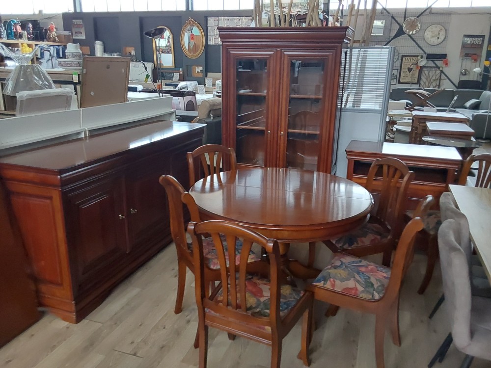 SALLE A MANGER COMPLÈTE EN MERISIER - TABLE/MEUBLE TV/6 CHAISES/VITRINE/BUFFET BAS