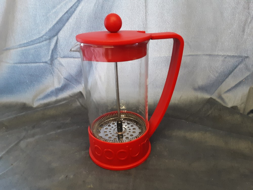 CAFETIERE A PISTON EN VERRE ET PVC ROUGE