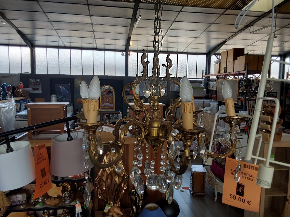 LUSTRE BRONZE 6 BRANCHES A PAMPILLES