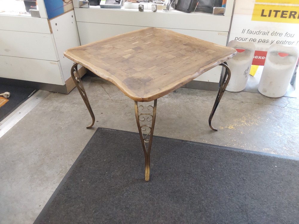 TABLE BASSE CAREE FER FORGÉ  PLATEAU EN BOIS
