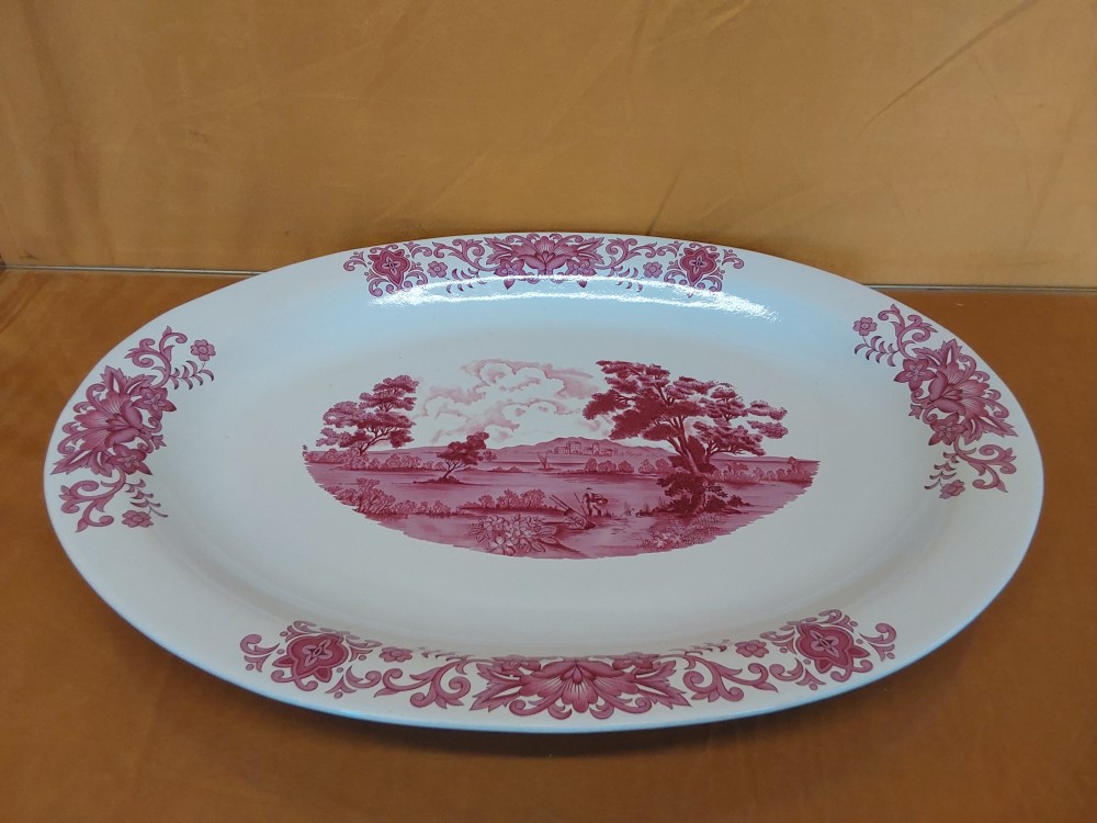 PLAT OVALE PORCELAINE TGM MOTIF PAYSAGE ROSE