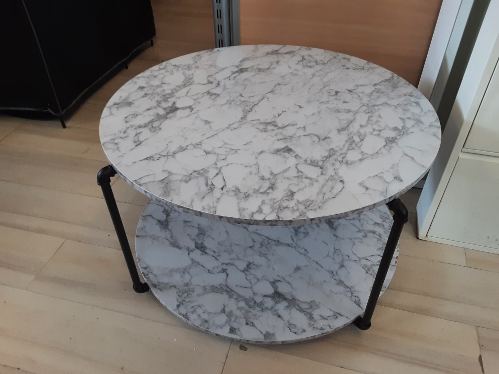 TABLE BASSE 2 PLATEAUX STYLE MARBRE DIAM. 80CM