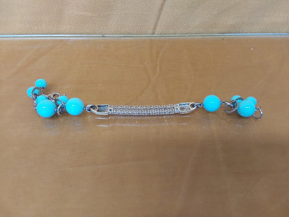 BRACELET ARGENT AVEC PERLES TURQUOISE ET STRASS
