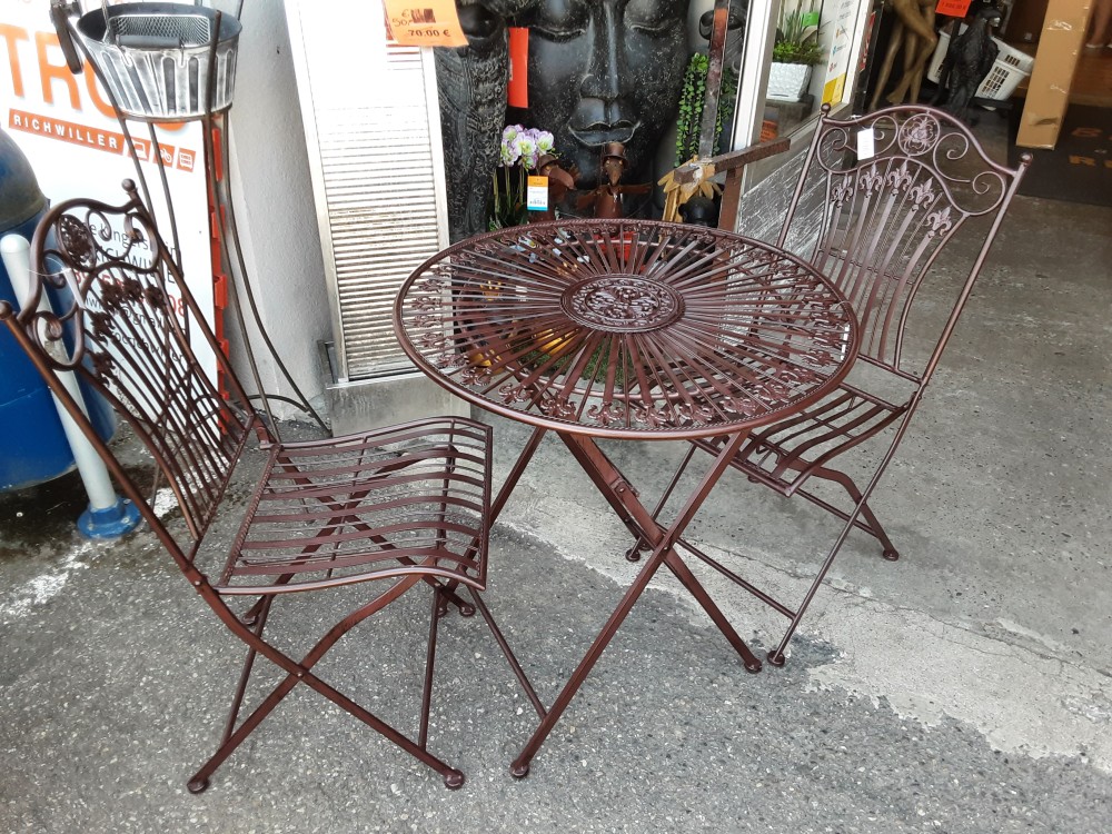 TABLE RONDE DE JARDIN METAL BRUN+ 2 CHAISES  (DZ-200)
