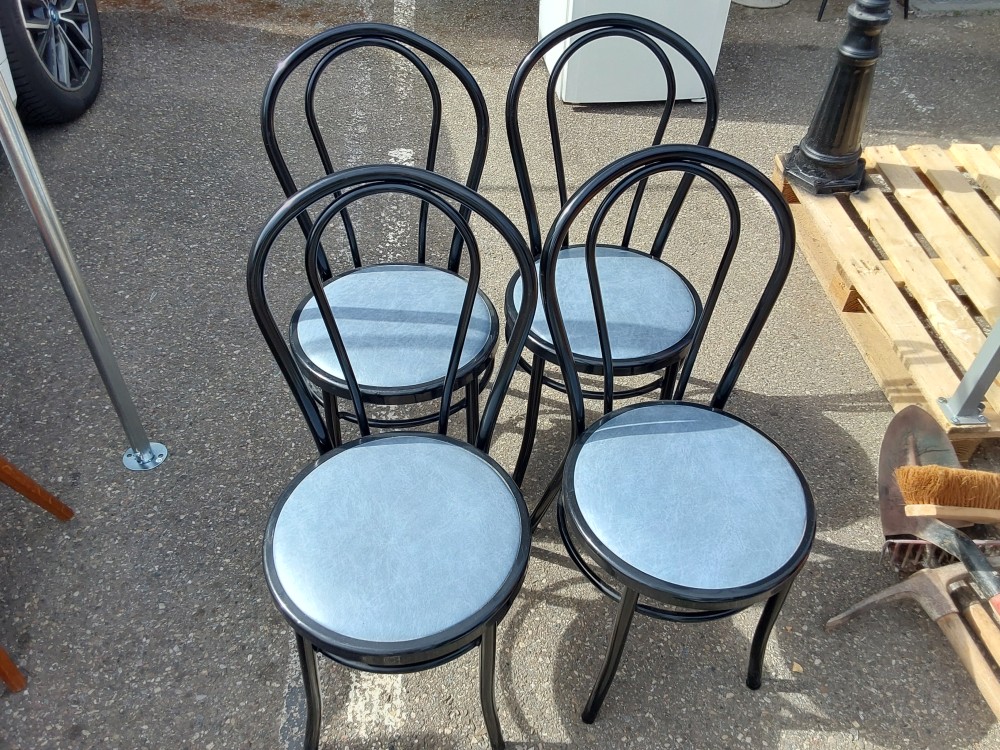 Lot De 4 Chaises Metal Noir Assise Bleue