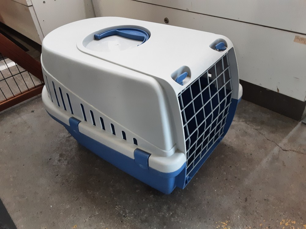 CAISSE DE TRANSPORT POUR CHAT BLEUE ET GRISE