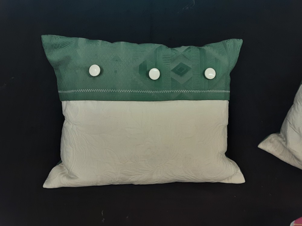 COUSSIN DE DECORATION BLANC ET VERT 30 X 38