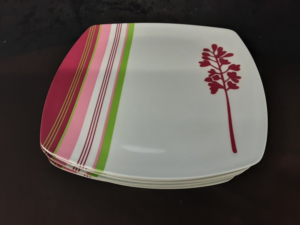 LOT DE 6 ASSIETTES PLASTIQUE COLORIS VERT ROSE