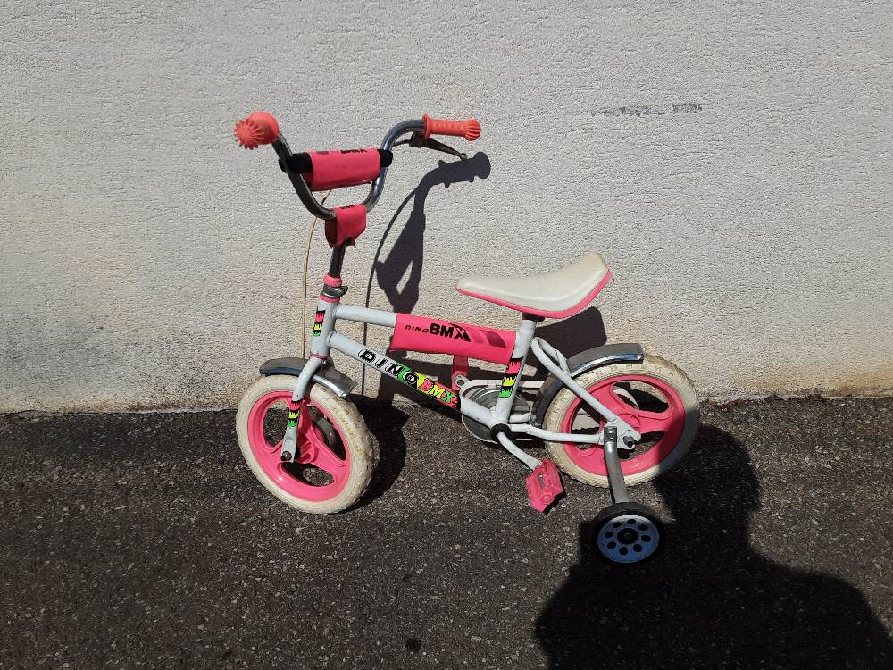 Velo Enfant Bmx Dino Blanc Et Rose 12 Pouces