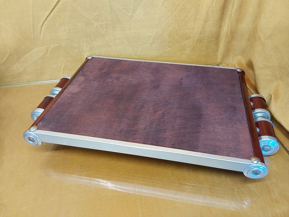 PLATEAU A ANSES BOIS METAL ET VERRE