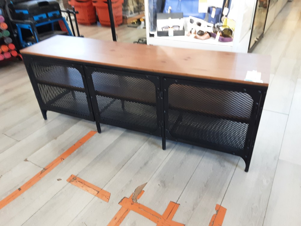 MEUBLE TV 3 PORTES BOIS ET METAL NOIR