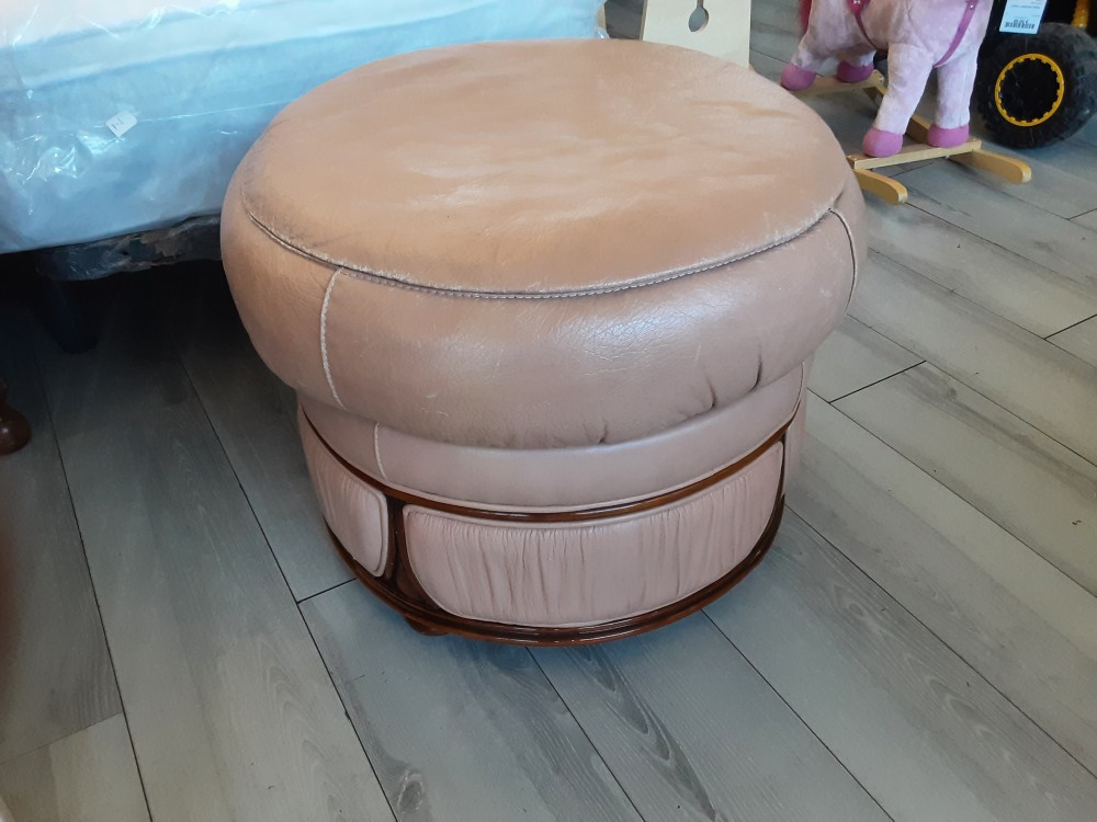 POUF ROND COLORIS VIEUX  ROSE ET BOIS