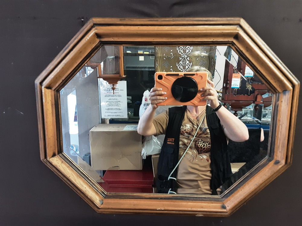 MIROIR BISEAUTE OCTOGONAL CADRE BOIS 