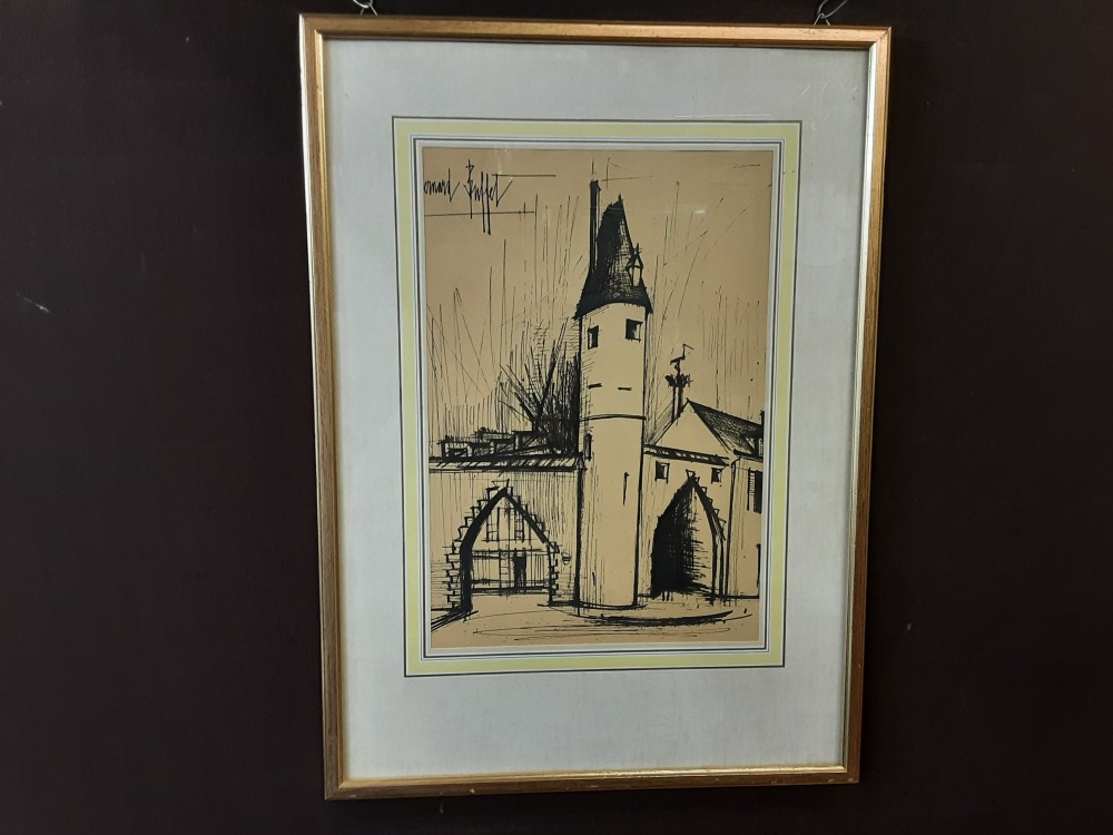 TABLEAU GRAVURE BERNARD BUFFET CADRE DORE