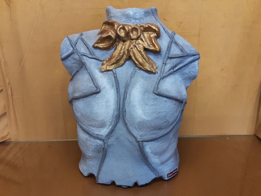 SCULPTURE PLATRE  BUSTE AVEC NOEUD DORE SIGNE OSTERLE JACQUES