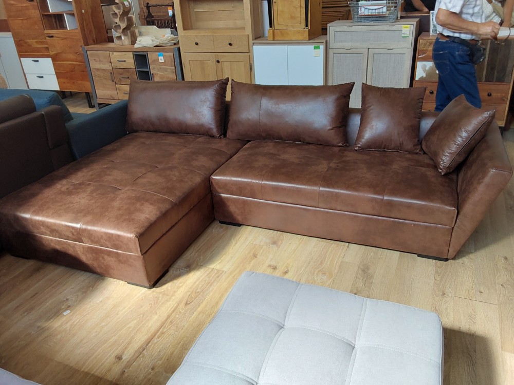 CANAPÉ ANGLE GAUCHE CONV. MICROFIBRE MARRON - 2 COLIS (135665/67-1173895/96) 2ÈME CHOIX