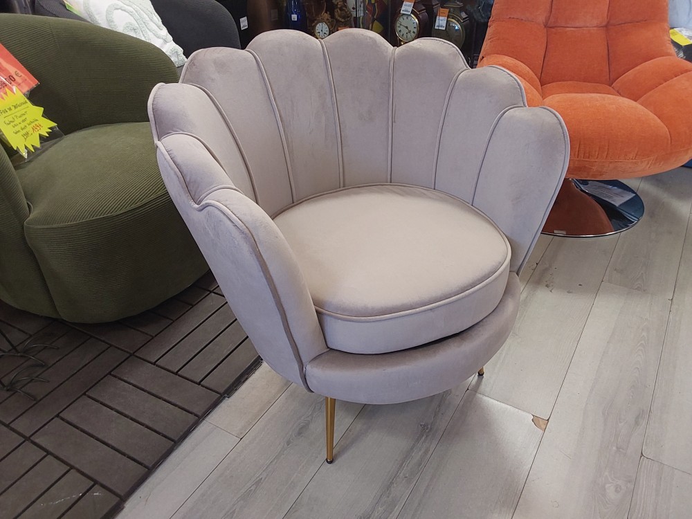 FAUTEUIL COQUILLAGE VELOURS GRIS (99993-1213693) 2ÈME CHOIX