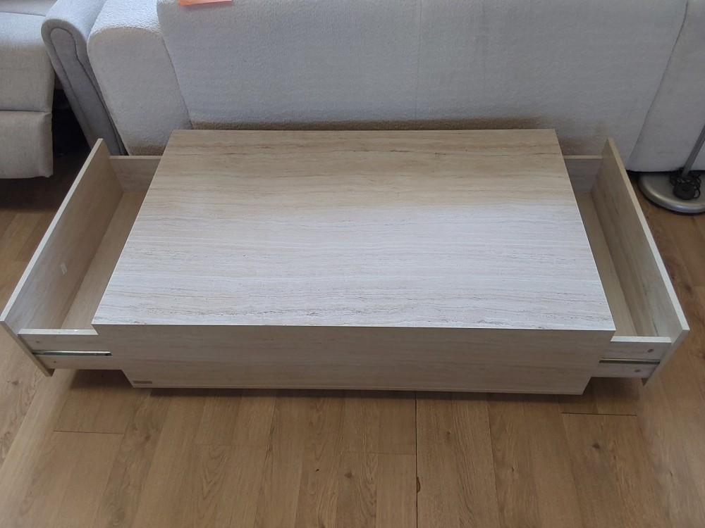 TABLE BASSE 2 TIROIRS MDF EFFET TRAVERTIN BEIGE (VU-1943-1-1215483) 2ÈME CHOIX