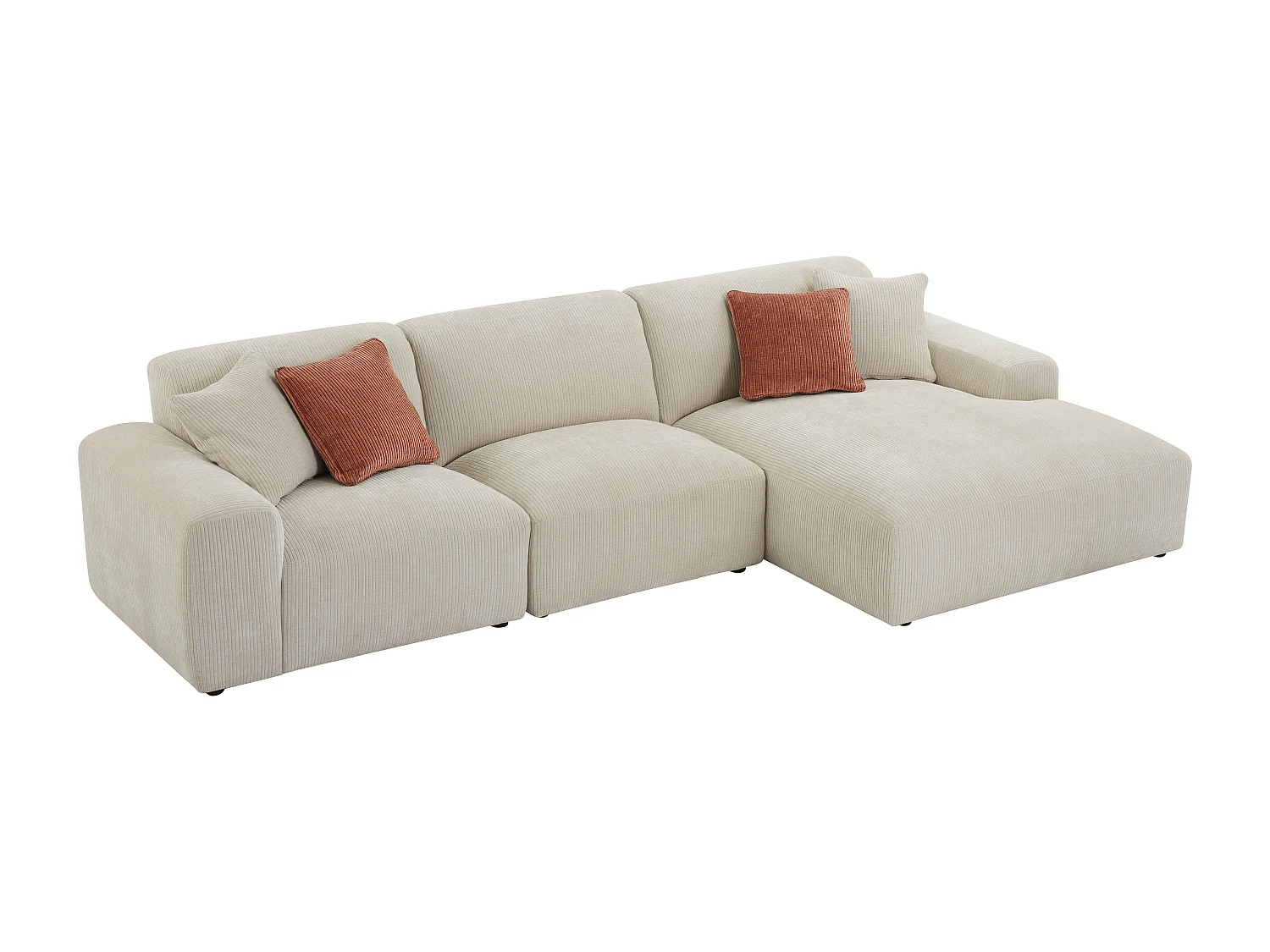 CANAPÉ ANGLE DROIT VELOURS CÔTELÉ BEIGE - 2 COLIS (127145) 2ÈME CHOIX