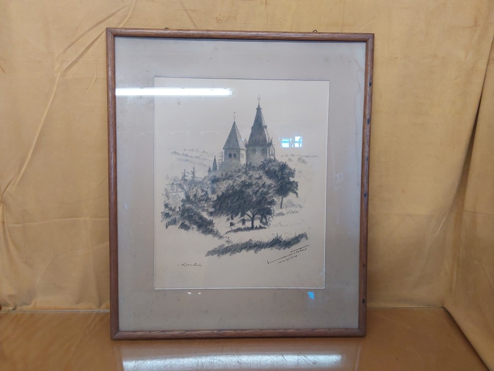 TABLEAU DESSIN SIGNE MOTIF CLOCHETS FORET PERSONNAGES
