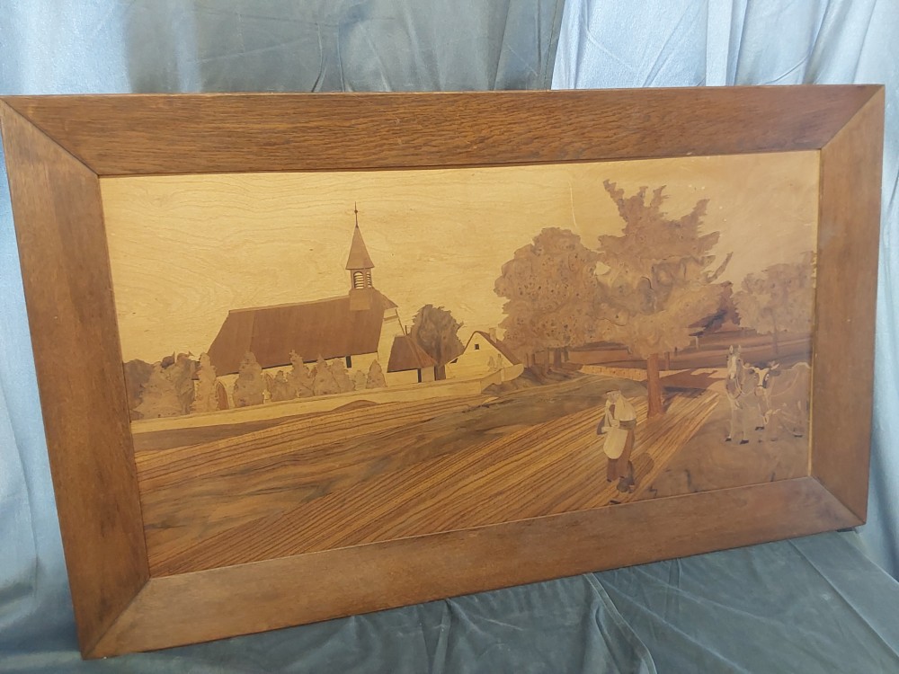 TABLEAU MARQUETÉ PAYSAGE VILLAGE 