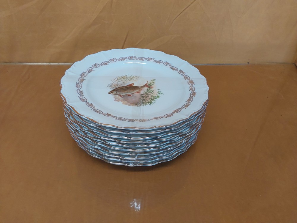 Lot De 10 Assietets A Poissons Porcelaine