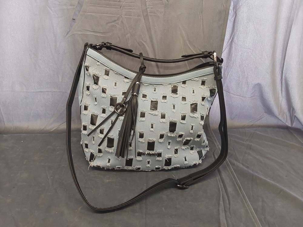 Sac A Main Mac Alyster Jean Et Simili Cuir Bleu Et Noir Avec Bandouliere