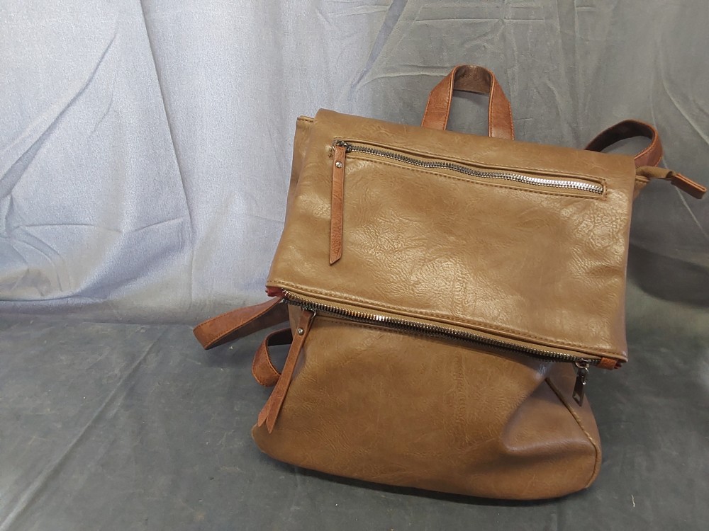 Sac A Dos A Rabat Simili Cuir Brun
