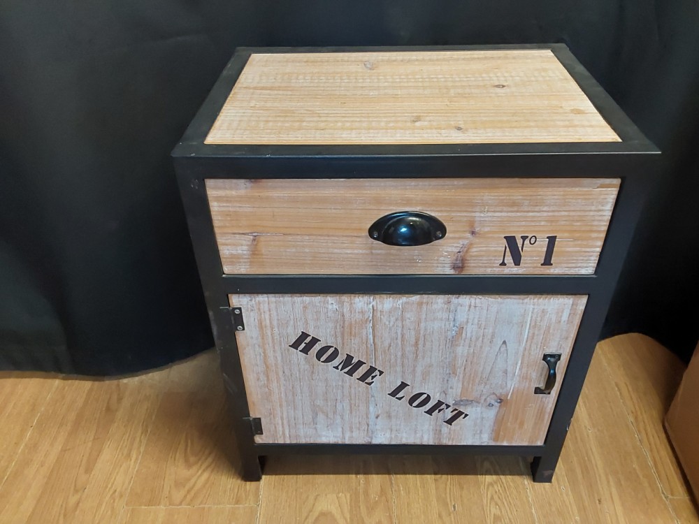 CHEVET 1 TIROIR 1 PORTE HOME LOFT METAL ET BOIS