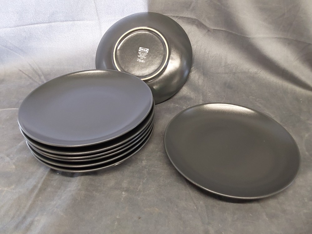 LOT DE 8 ASSIETTES A DESSERTS IKEA GRIS ANTHRACITE