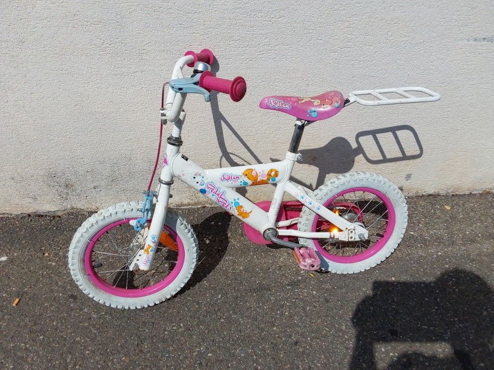VELO ENFANT KITTEN ROSE ET BLANC 14 POUCES