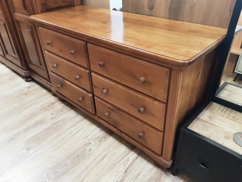 COMMODE CHENE MASSIF 6 TIROIRS 