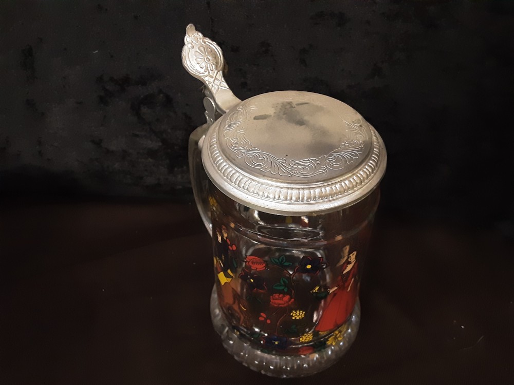 CHOPE A BIERE EN VERRE COUVERCLE ETAIN
